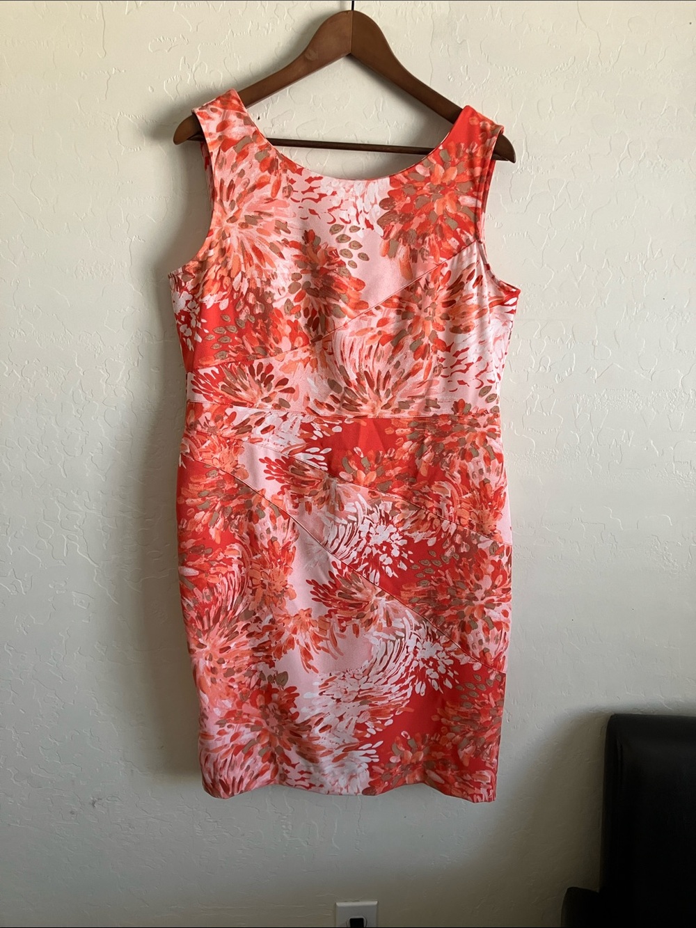 Maya Brooke Peach Stretch Watercolor Floral Sleeveless Sheath Dress Womens 12